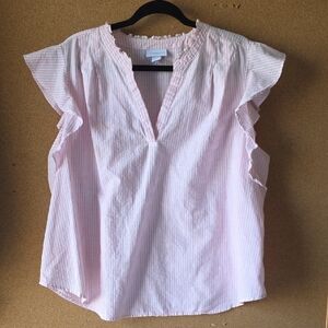 Liz Claiborne Light Pink&White Cottagecore Ruffle Sleeve Cotton Blouse Size 1X